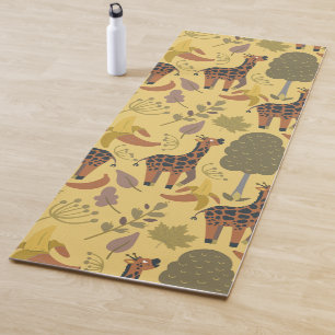 Giraffe seamless pattern yellow background yoga mat