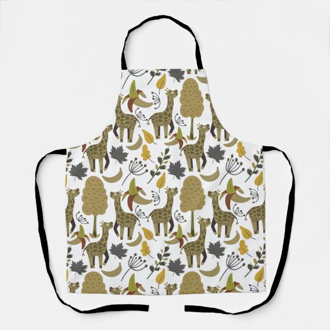 Giraffe seamless pattern yellow white tall apron (Front)