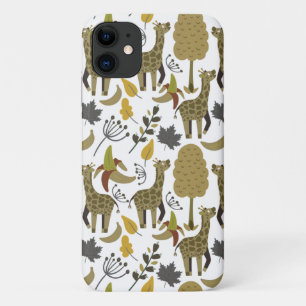 Giraffe seamless pattern yellow white tall iPhone 11 case