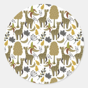 Giraffe seamless pattern yellow white tall classic round sticker