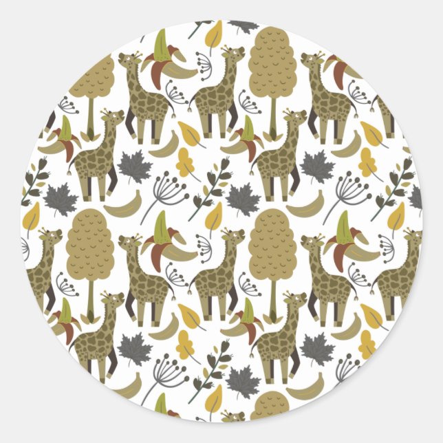 Giraffe seamless pattern yellow white tall classic round sticker (Front)