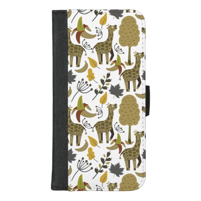 Giraffe seamless pattern yellow white tall iPhone wallet case (Front)