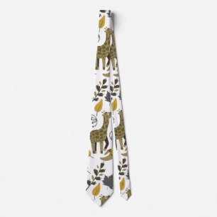 Giraffe seamless pattern yellow white tall neck tie