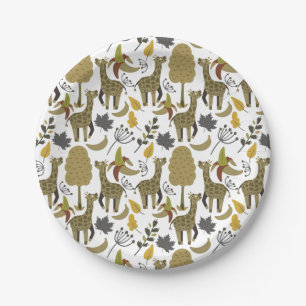 Giraffe seamless pattern yellow white tall paper plates