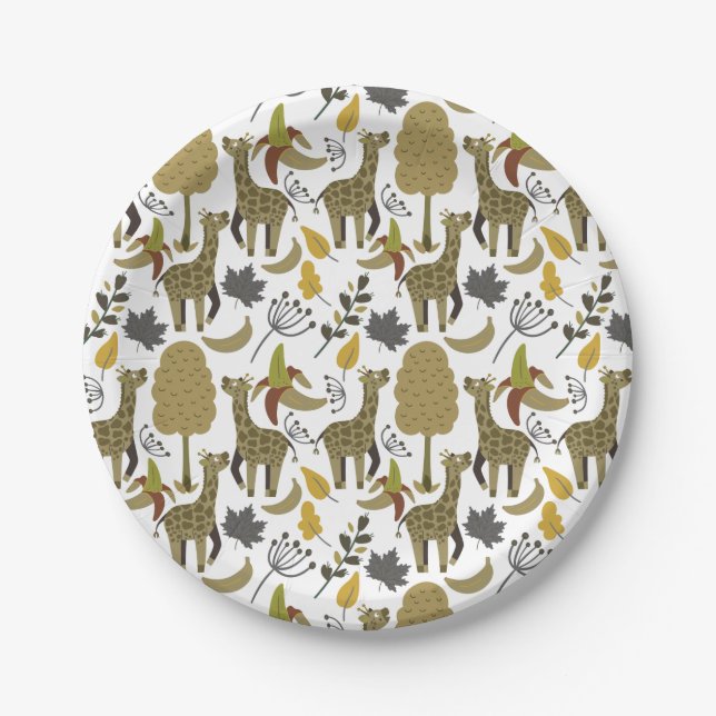Giraffe seamless pattern yellow white tall paper plates (Front)