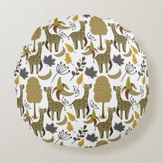Giraffe seamless pattern yellow white tall round pillow (Front)