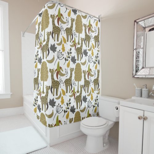 Giraffe seamless pattern yellow white tall shower curtain