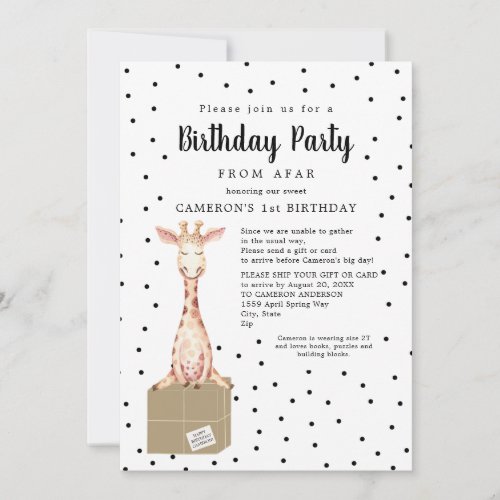 Giraffe shipping box Birthday Party from afar Invitation