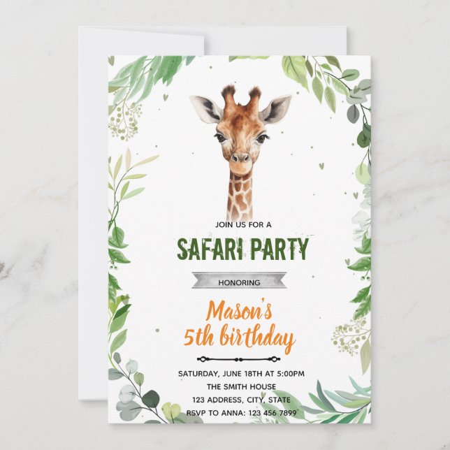 Giraffe shower birthday invitation (Front)