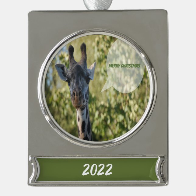 Giraffe Shower  Silver Plated Banner Ornament (Front)