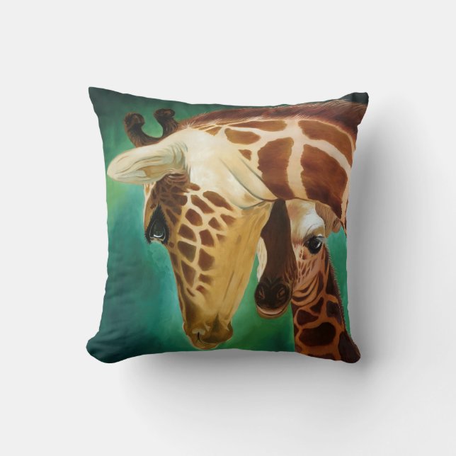 Giraffe Sibling Snuggle Throw Pillow (Front)