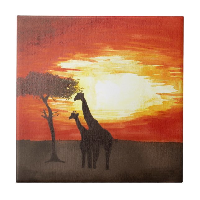 Giraffe Silhouette Ceramic Tile (Front)