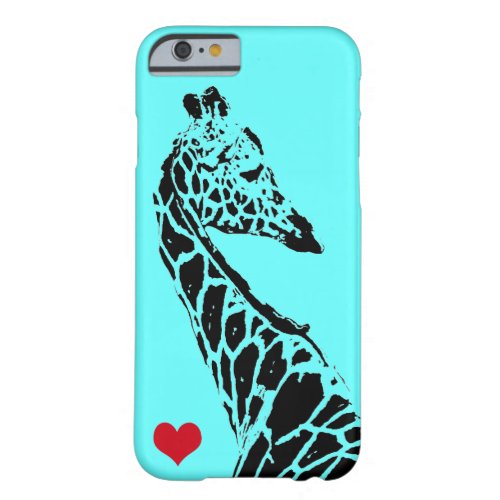Giraffe Silhouette light blue with Red Heart Barely There iPhone 6 Case