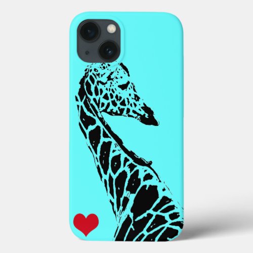 Giraffe Silhouette light blue with Red Heart iPhone 13 Case