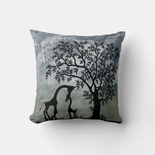 Giraffe Silhouette Mother Baby Accent Pillow