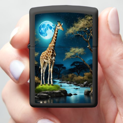 Giraffe Silhouette on River Zippo Lighter