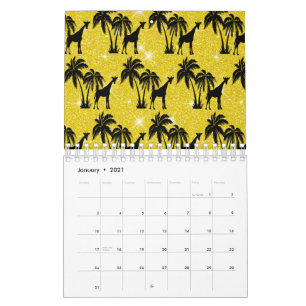 Giraffe Silhouette Tropical Palm Tree Leaves Zoo Calendar