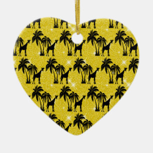 Giraffe Silhouette Tropical Palm Tree Leaves Zoo Ceramic Ornament
