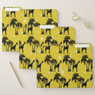Giraffe Silhouette Tropical Palm Tree Leaves Zoo File Folder