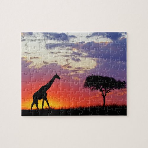 Giraffe silhouetted at sunrise Giraffa Jigsaw Puzzle