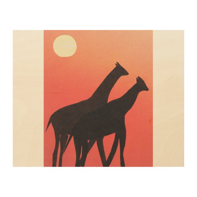 Giraffe Silhouttes on Wood Wall Art (Front)