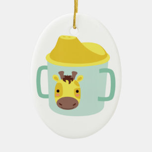 Giraffe Sippy Cup Ceramic Ornament