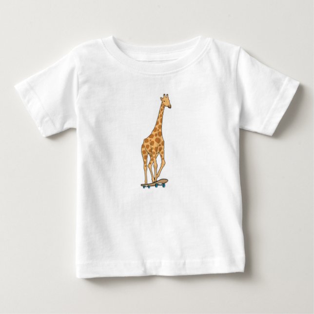 Giraffe Skater Skateboard Baby T-Shirt (Front)