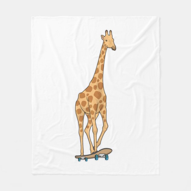 Giraffe Skater Skateboard Fleece Blanket (Front)