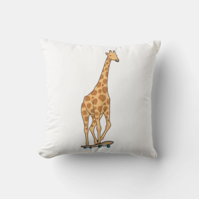 Giraffe Skater Skateboard Throw Pillow (Front)
