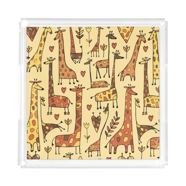 Giraffe Sketch, Fun Seamless Design. Acrylic Tray (Front)