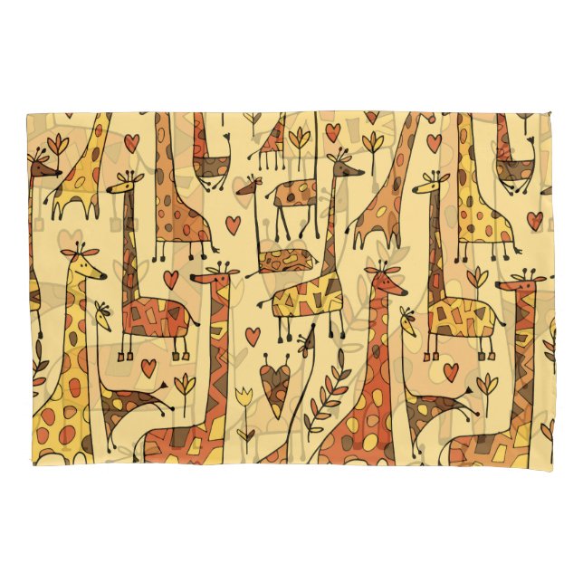 Giraffe Sketch, Fun Seamless Design. Pillow Case (Front)