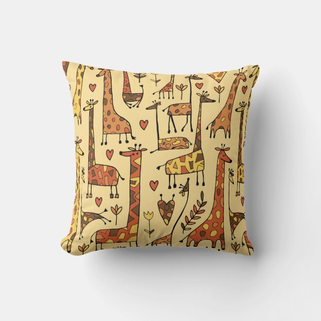 Giraffe Sketch, Fun Seamless Design. Throw Pillow (Front)