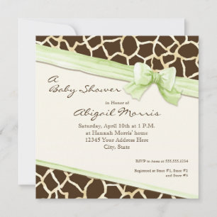 Giraffe Skin Pattern Ribbon n Bow Baby Girl Invite