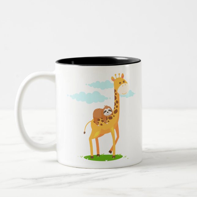 Giraffe Sloth Funny Gift For Kids Two-Tone Coffee Mug (Left)