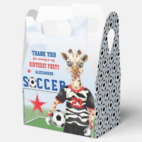 Giraffe Soccer Player  Birthday Thank You Favor Boxes