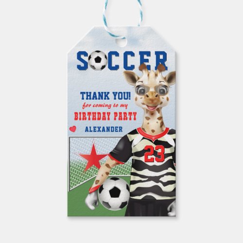 Giraffe Soccer Player  Birthday Thank You Gift Tags