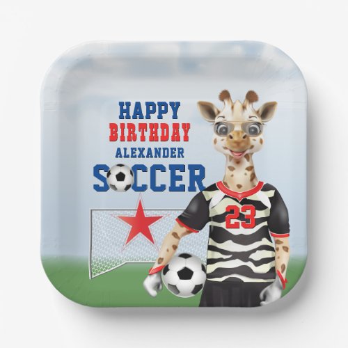 Giraffe Soccer Player  Birthday Thank You Paper Plates