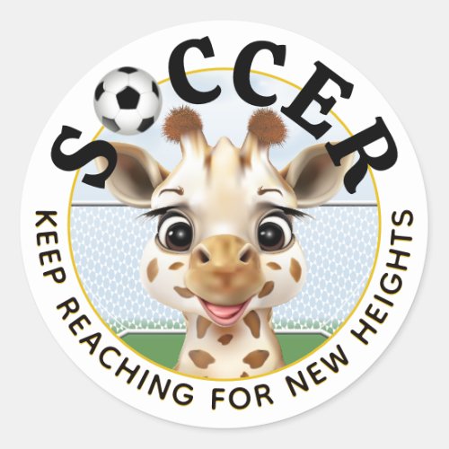 Giraffe Soccer Player Inspirational Classic Round Sticker
