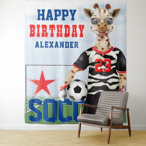 Giraffe Soccer Player Kids Birthday Backdrop