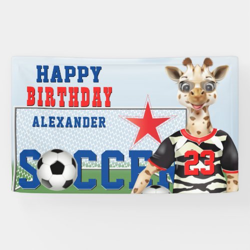 Giraffe Soccer Player Kids Birthday Banner