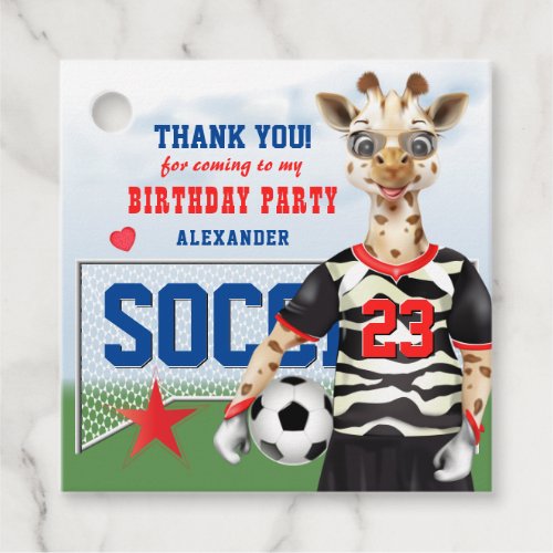 Giraffe Soccer Player Kids Birthday Favor Tags