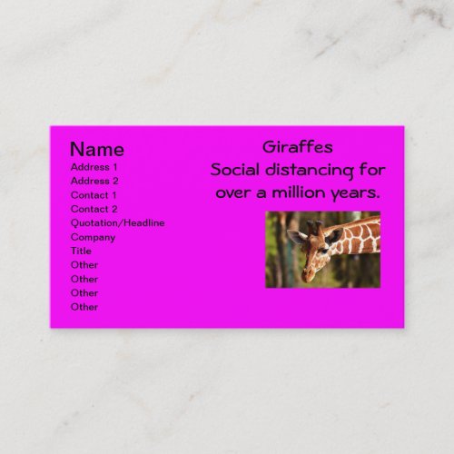 Giraffe Social Distancing Six Feet by Funnycomb Business Card