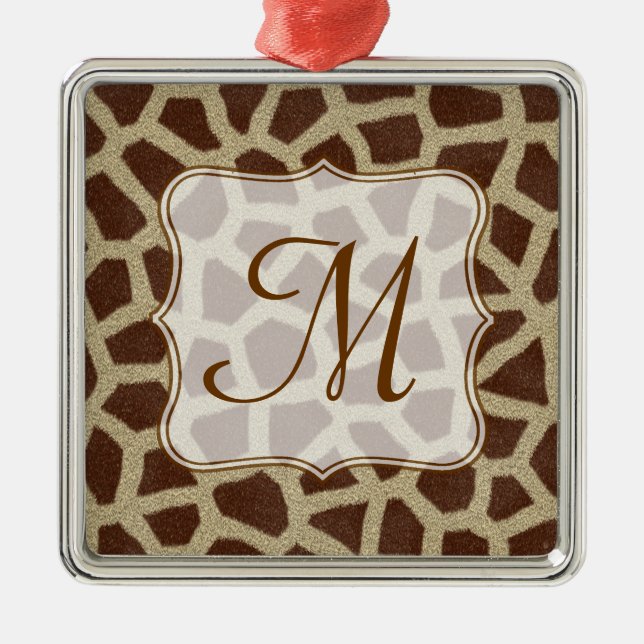 Giraffe Spot Animal Prin Monogram Initial Ornament (Front)