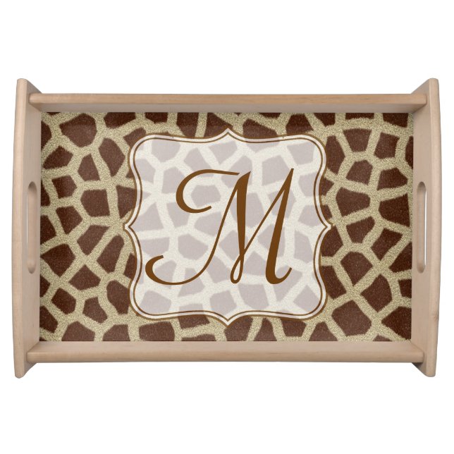 Giraffe Spot Animal Print Monogram Serving Tray (Front)
