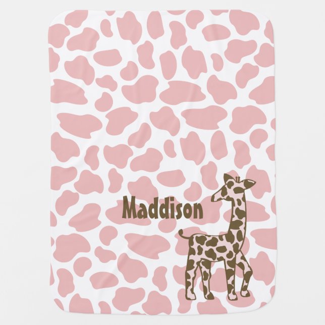 Giraffe Spots Pink and Brown Receiving Blanket (Front)