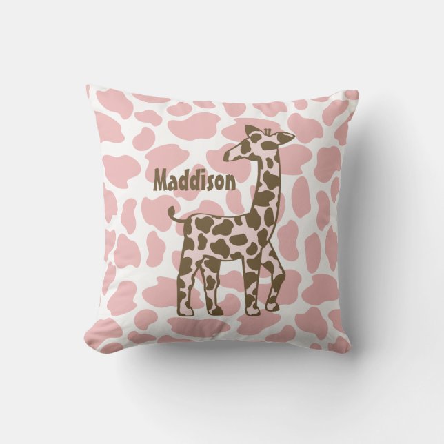 Giraffe Spots Pink and Brown Throw Pillow (Front)