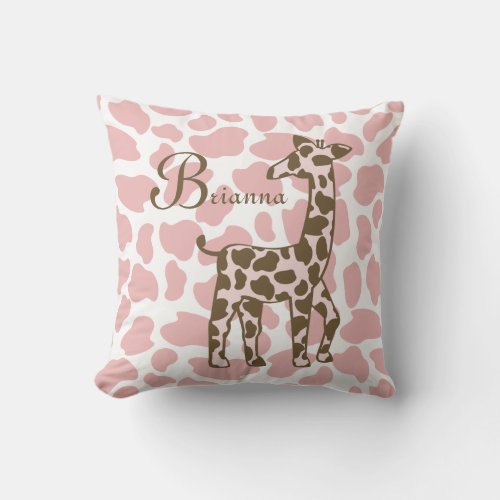 Giraffe Spots Pink and Brown Throw Pillow