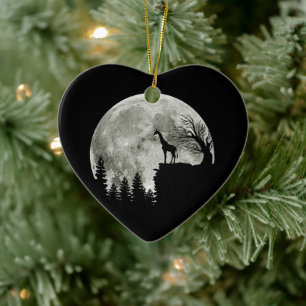 Giraffe Stand On Mountain Spooky Halloween Moon Ceramic Ornament