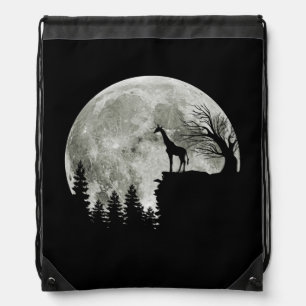 Giraffe Stand On Mountain Spooky Halloween Moon Drawstring Bag