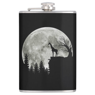 Giraffe Stand On Mountain Spooky Halloween Moon Flask
